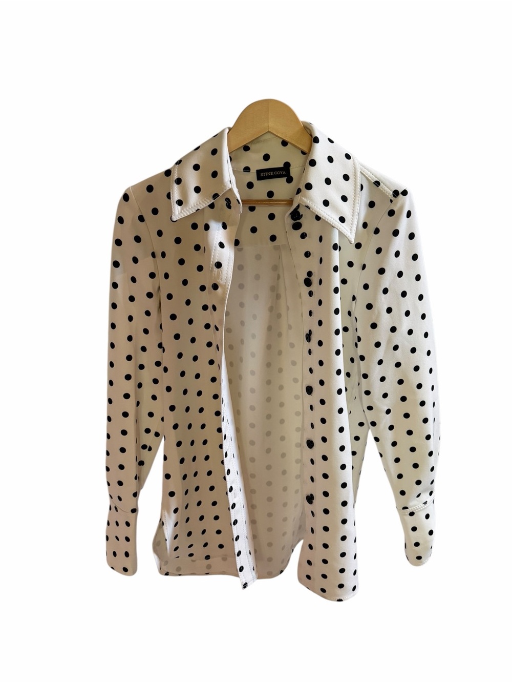 STINE GOYA White Button-Down Shirt with Black Polka Dots